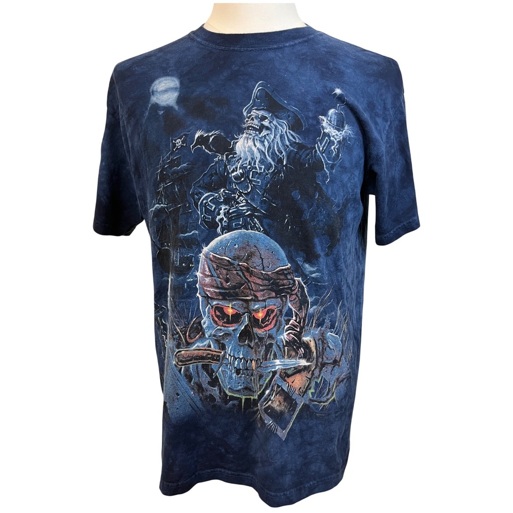 THE MOUNTAIN Pirate T-Shirt Sz M Blue Pirate Skull Graphic Tee Goth Biker Y2K